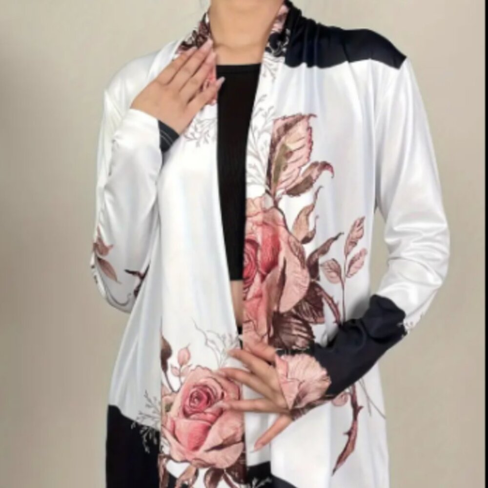 Pink Flower Print Plus Sz 1X Long Sleeve Top